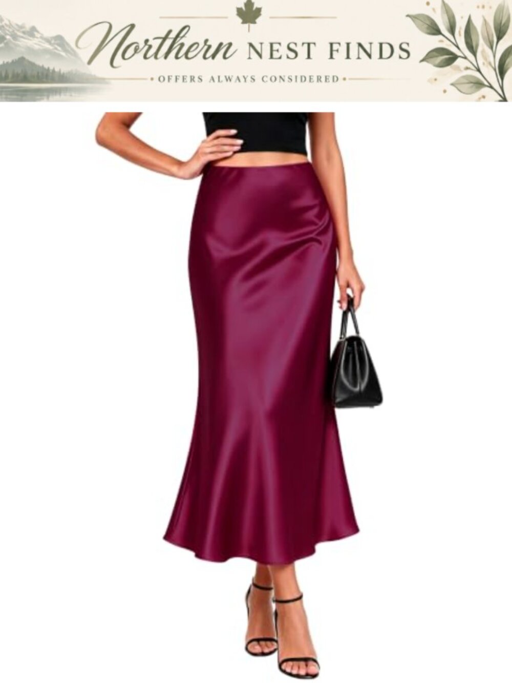 Women's High Waist Satin A-Line Midi Skirt Flowy Silky Formal Party